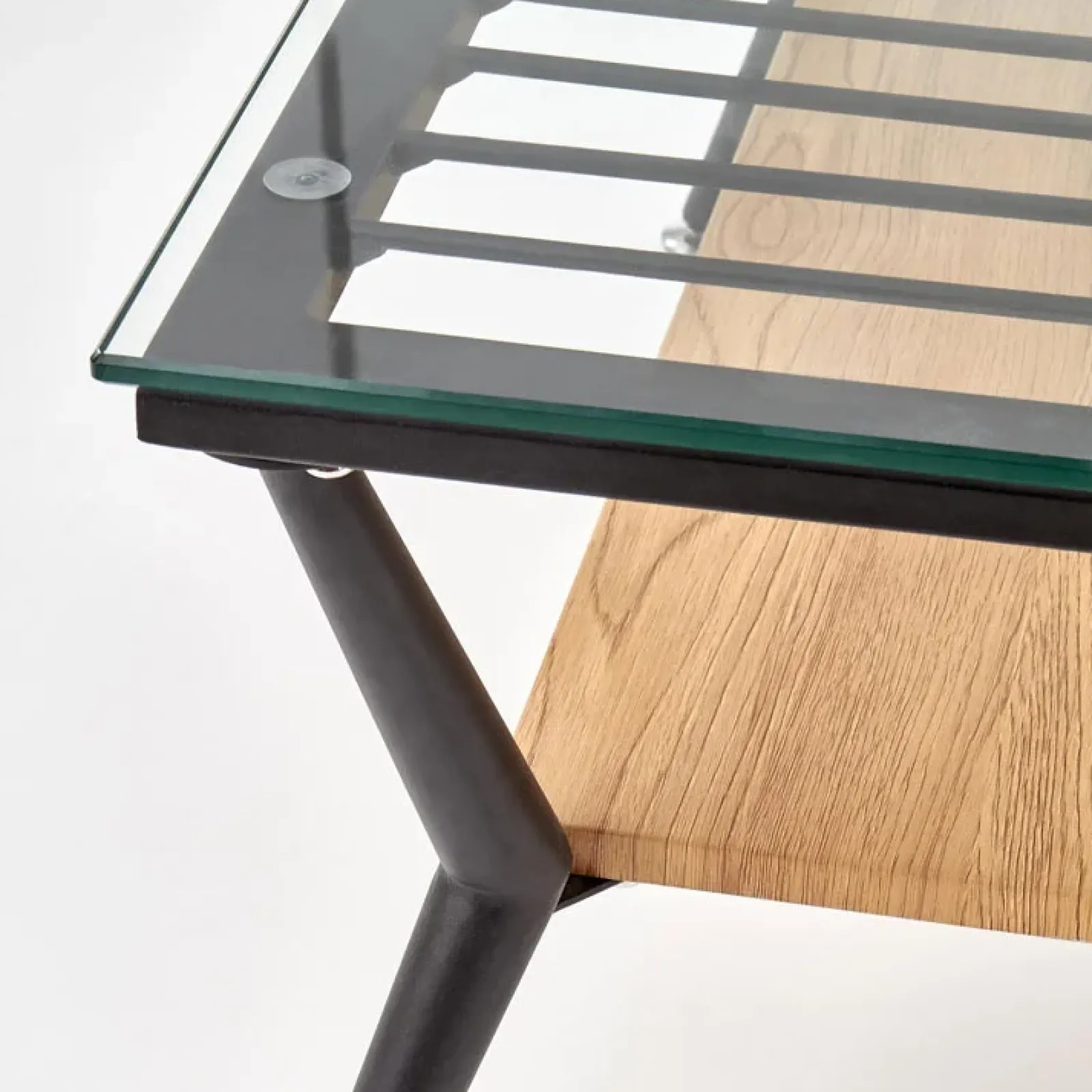 Garnero Arredamenti Tavoli Da Pranzo|Tavolini Da Salotto-Tavolino da salotto in vetro moderno 80x38h cm rovere miele nero Ribe