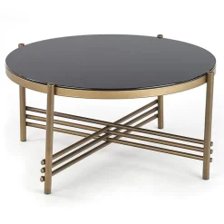 Garnero Arredamenti Tavolini Moderni|Tavolini Moderni-Tavolino da salotto in vetro rotondo 80x80cm nero oro Flam