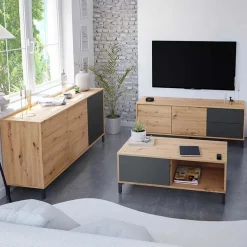 Garnero Arredamenti Tavolini Moderni|Tavolini Moderni-Tavolino da salotto moderno design 100x50cm rovere nodato antracite Rory