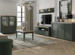 Garnero Arredamenti Tavolini Classici|Tavolini Classici-Tavolino da salotto moderno 110x50cm verde scuro quercia Texel