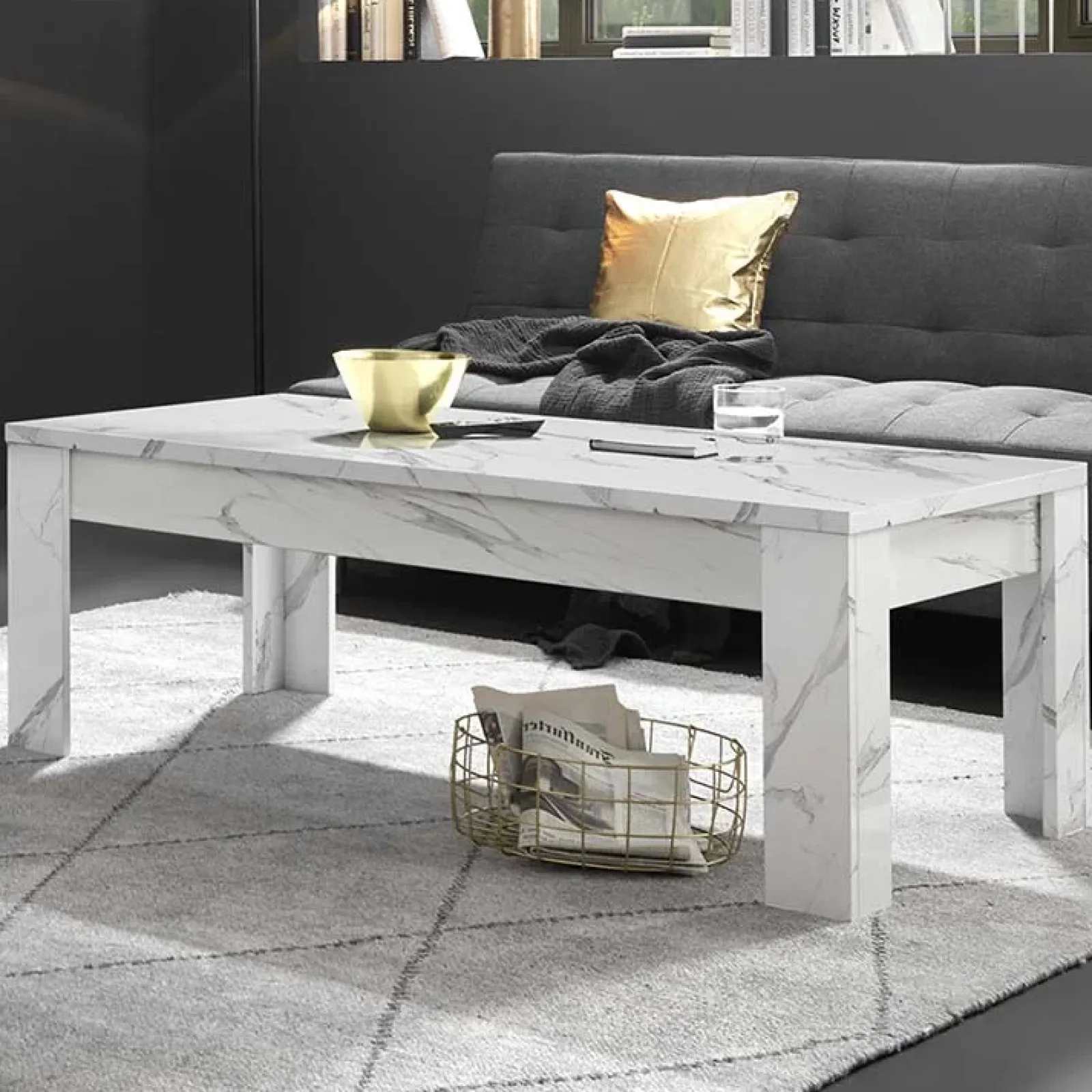 Garnero Arredamenti Tavolini Moderni|Tavolini Moderni-Tavolino da salotto moderno design 122x65cm marmo bianco Viking