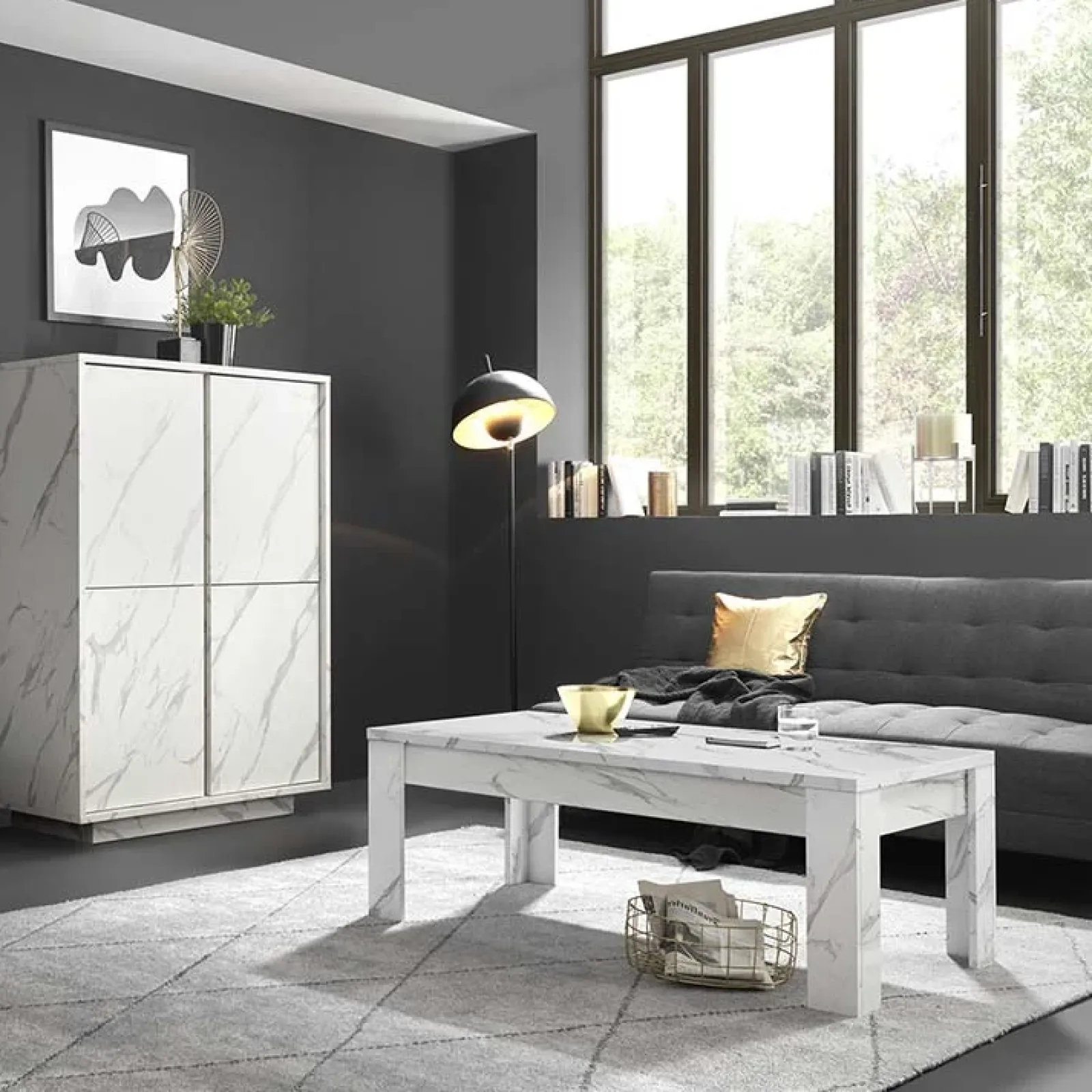 Garnero Arredamenti Tavolini Moderni|Tavolini Moderni-Tavolino da salotto moderno design 122x65cm marmo bianco Viking