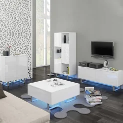 Garnero Arredamenti Tavolini Moderni|Tavolini Moderni-Tavolino da salotto moderno 85x85cm bianco opaco e lucido Milo Bianco Opaco - Bianco Lucido