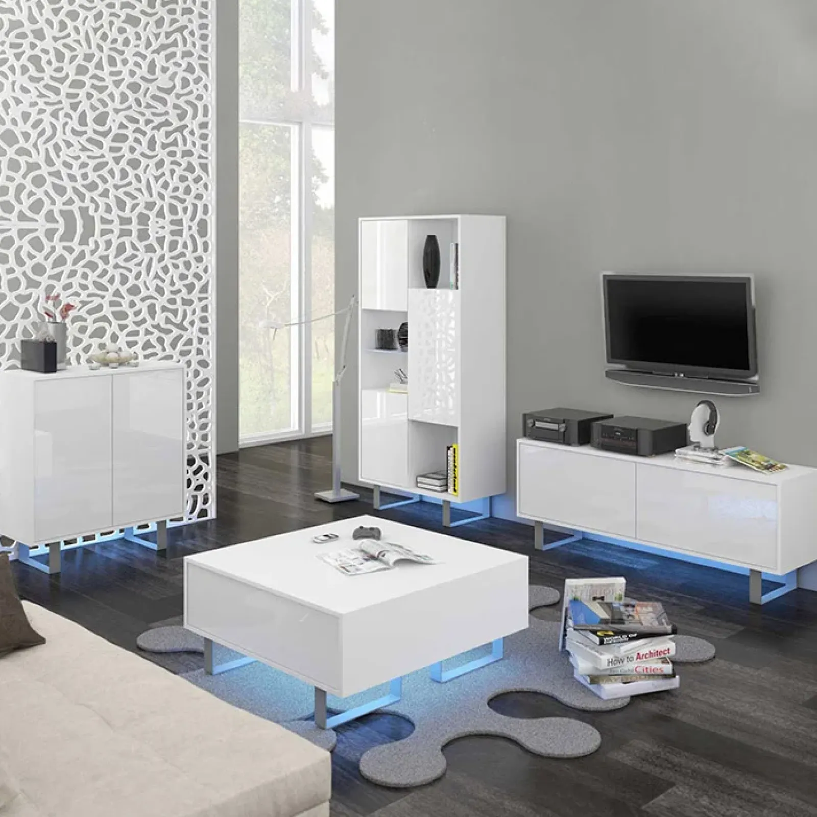 Garnero Arredamenti Tavolini Moderni|Tavolini Moderni-Tavolino da salotto moderno 85x85cm bianco opaco e lucido Milo Bianco Opaco - Bianco Lucido