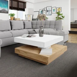 Garnero Arredamenti Tavolini Moderni|Tavolini Moderni-Tavolino da salotto quadrato 70x70cm rotante rovere bianco Rotol Bianco Opaco - Rovere