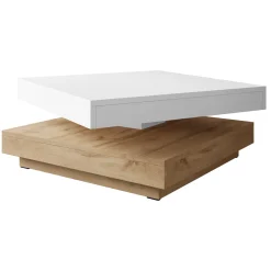 Garnero Arredamenti Tavolini Moderni|Tavolini Moderni-Tavolino da salotto quadrato 70x70cm rotante rovere bianco Rotol Bianco Opaco - Rovere