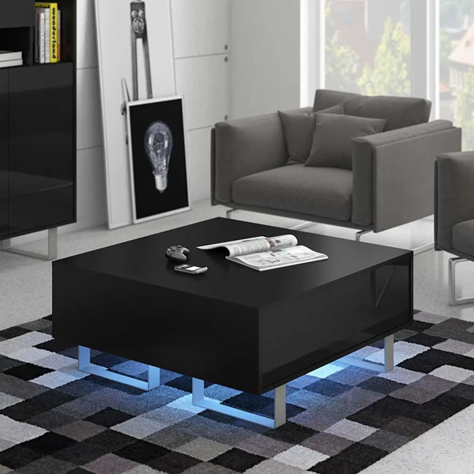 Garnero Arredamenti Tavolini Moderni|Tavolini Moderni-Tavolino da salotto quadrato moderno 85x85cm nero opaco e lucido Milo Nero Opaco - Nero Lucido