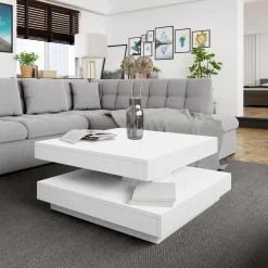 Garnero Arredamenti Tavolini Moderni|Tavolini Moderni-Tavolino da salotto quadrato 70x70cm rotante bianco Rotol Bianco Opaco