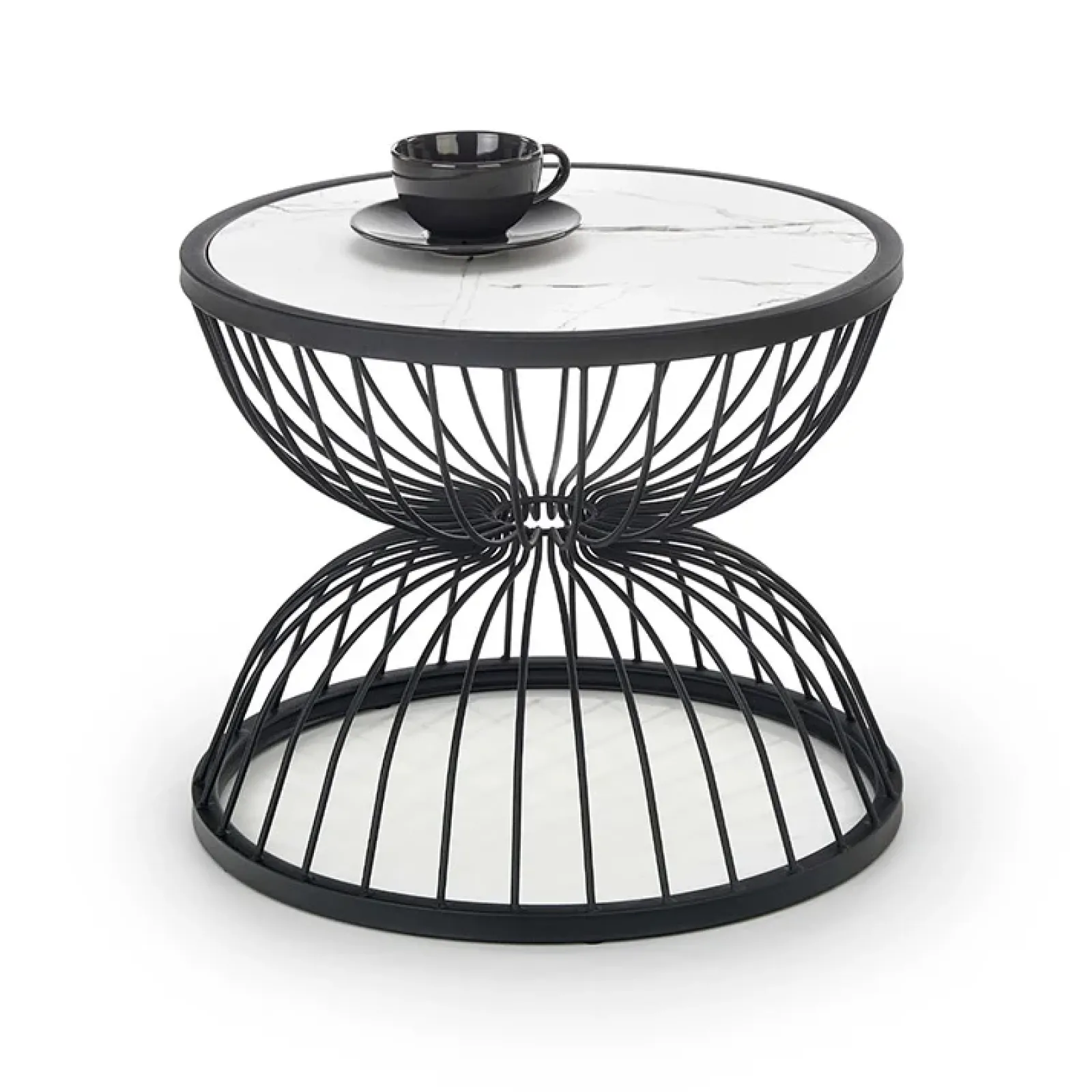 Garnero Arredamenti Tavolini Moderni|Tavolini Moderni-Tavolino da salotto rotondo 50x40cm in vetro marmo bianco nero Chiquita