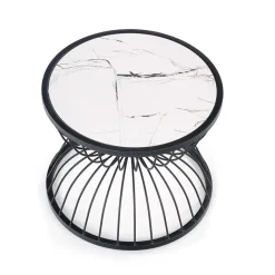 Garnero Arredamenti Tavolini Moderni|Tavolini Moderni-Tavolino da salotto rotondo 50x40cm in vetro marmo bianco nero Chiquita