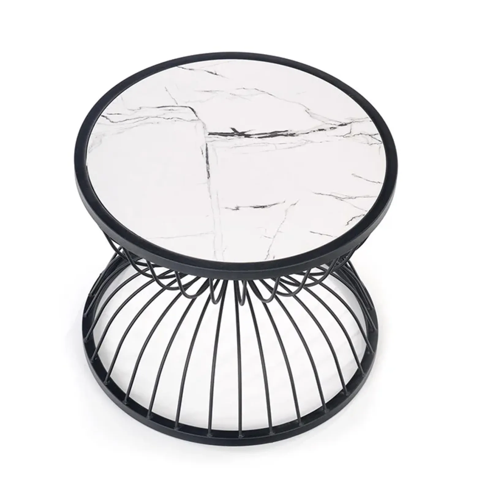 Garnero Arredamenti Tavolini Moderni|Tavolini Moderni-Tavolino da salotto rotondo 50x40cm in vetro marmo bianco nero Chiquita