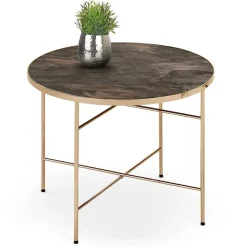 Garnero Arredamenti Tavolini Moderni|Tavolini Moderni-Tavolino da salotto rotondo moderno 60x60cm marmo scuro oro Holar