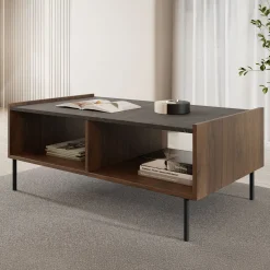 Garnero Arredamenti Tavolini Moderni|Tavolini Moderni-Tavolino da salotto 97x60 cm 2 vani a giorno piano effetto marmo nero noce Caliva