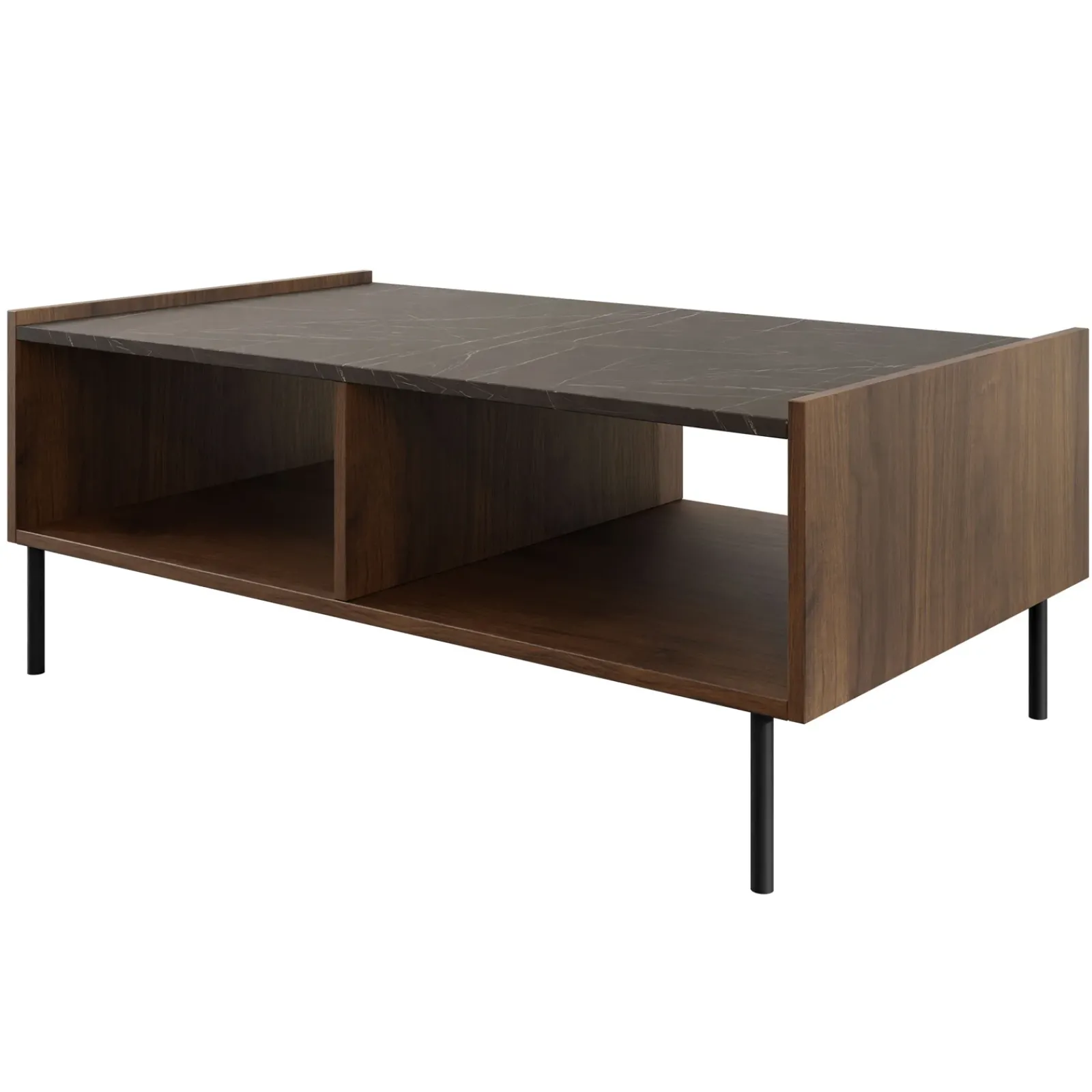 Garnero Arredamenti Tavolini Moderni|Tavolini Moderni-Tavolino da salotto 97x60 cm 2 vani a giorno piano effetto marmo nero noce Caliva