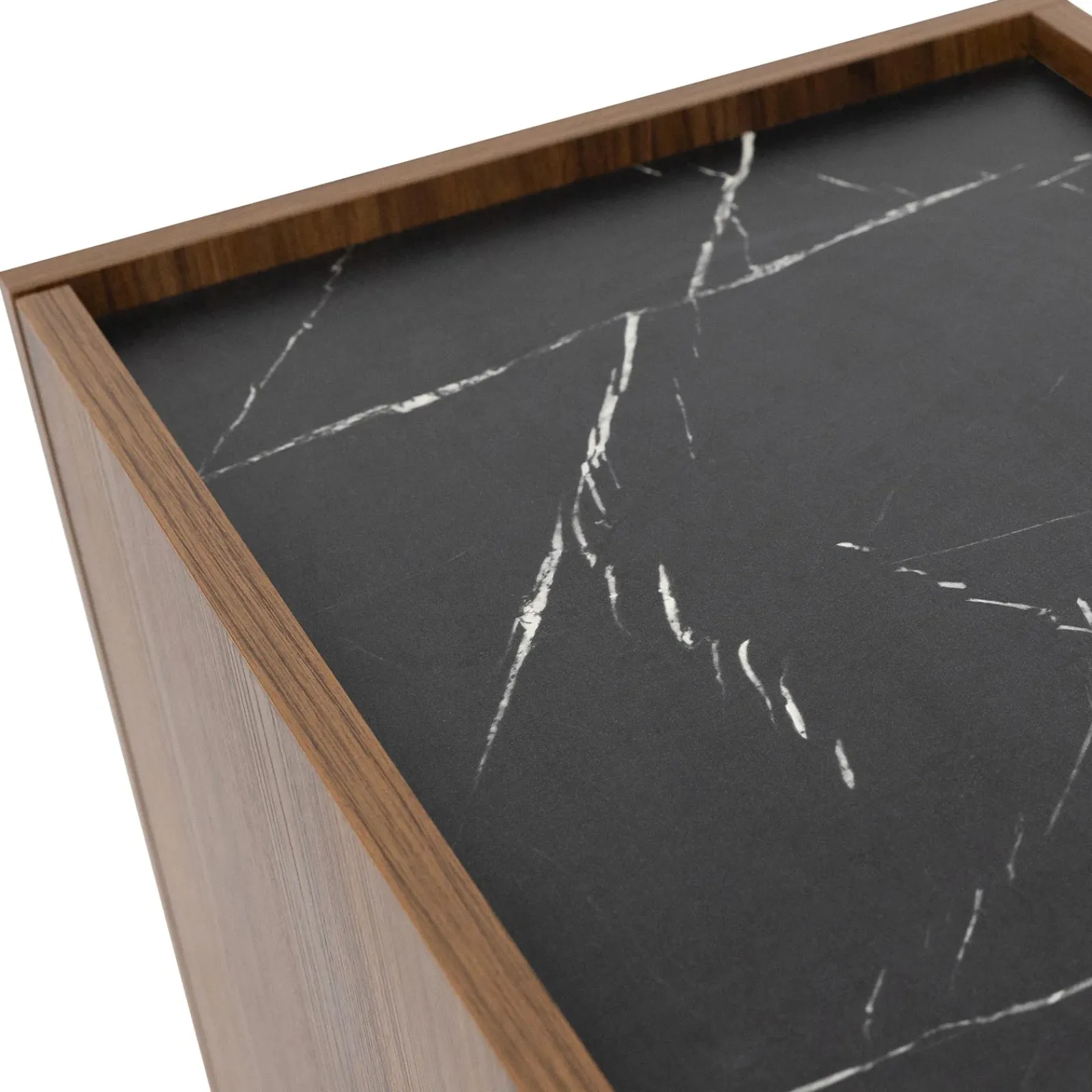 Garnero Arredamenti Tavolini Moderni|Tavolini Moderni-Tavolino da salotto 97x60 cm 2 vani a giorno piano effetto marmo nero noce Caliva