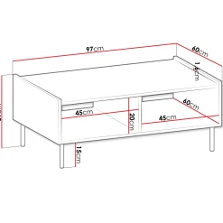 Garnero Arredamenti Tavolini Moderni|Tavolini Moderni-Tavolino da salotto 97x60 cm 2 vani a giorno piano effetto marmo nero noce Caliva