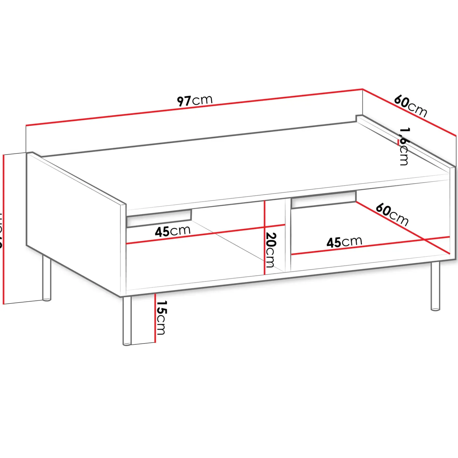 Garnero Arredamenti Tavolini Moderni|Tavolini Moderni-Tavolino da salotto 97x60 cm 2 vani a giorno piano effetto marmo nero noce Caliva