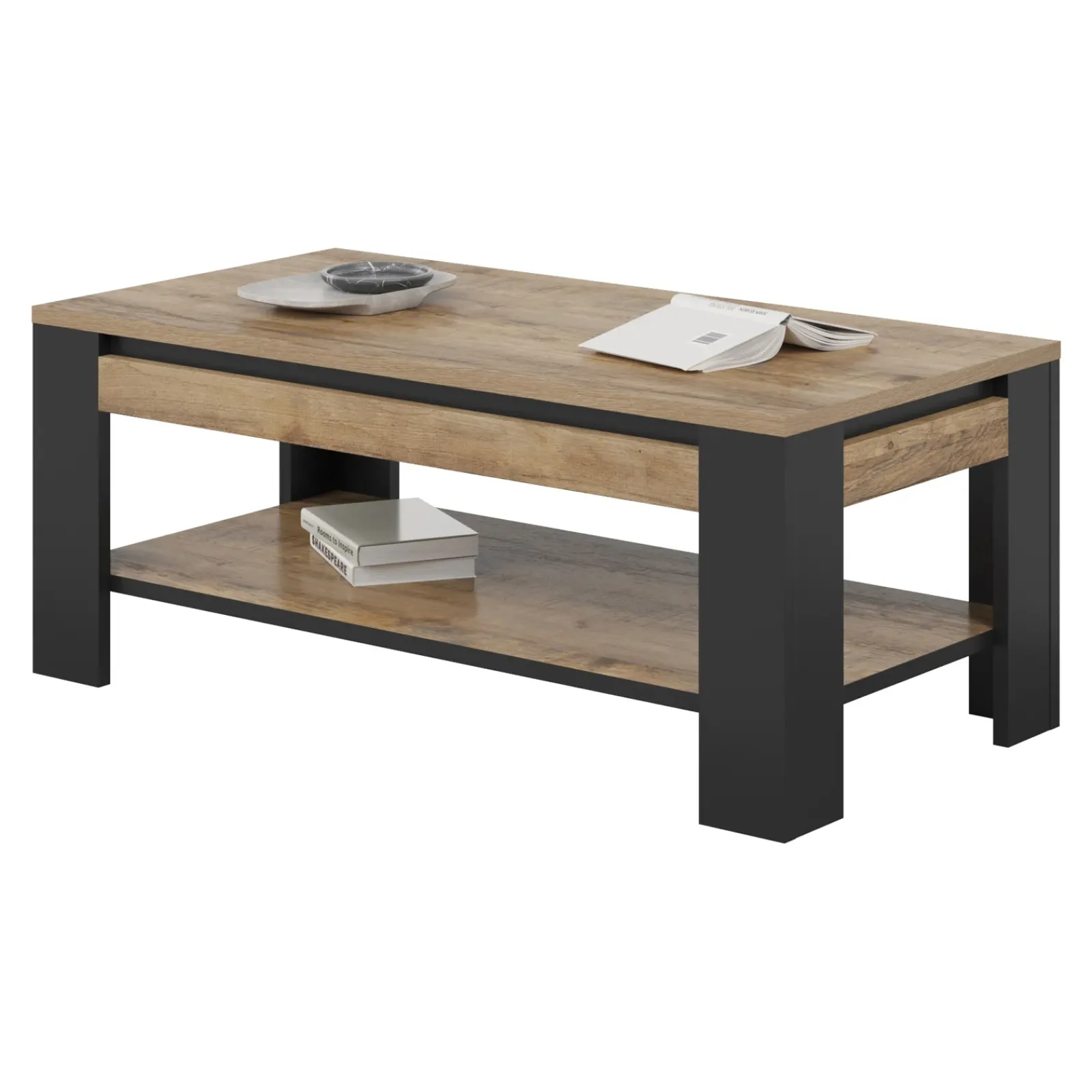 Garnero Arredamenti Tavolini Moderni|Tavolini Moderni-Tavolino da salotto 120x60 cm moderno rovere rustico nero Ilyssa