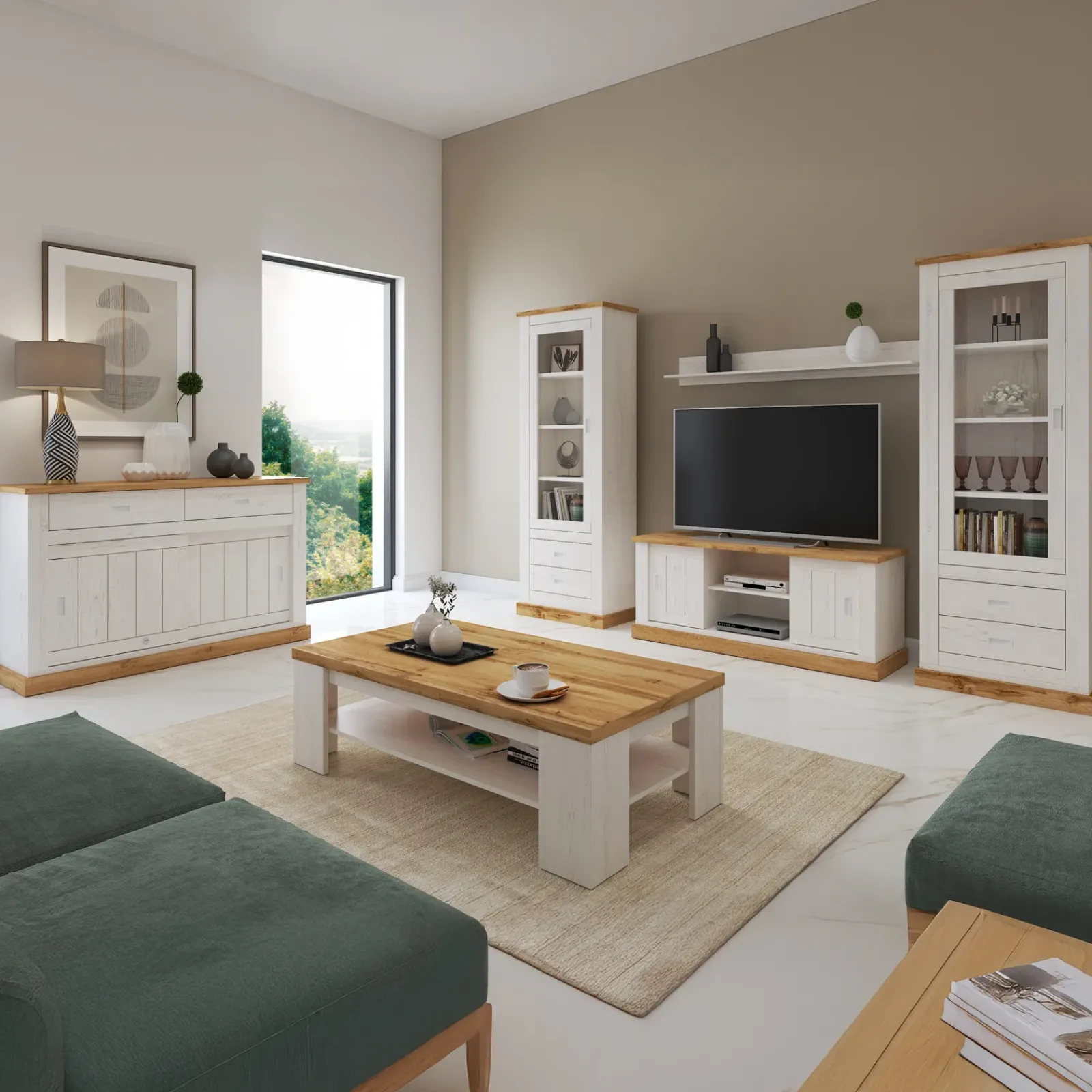 Garnero Arredamenti Tavolini Moderni|Tavolini Moderni-Tavolino da salotto 130x67cm 1 ripiano moderno bianco frassinato rovere Islen Bianco Opaco - Rovere