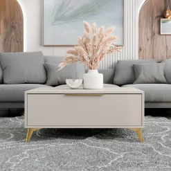 Garnero Arredamenti Tavolini Moderni|Tavolini Moderni-Tavolino da salotto 104x45cm 2 cassetti a frontale unico beige Miriam