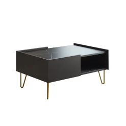 Garnero Arredamenti Tavolini Moderni|Tavolini Moderni-Tavolino da salotto 97x45cm 2 cassetti 1 vano a giorno grafite marmo nero Visby