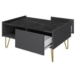 Garnero Arredamenti Tavolini Moderni|Tavolini Moderni-Tavolino da salotto 97x45cm 2 cassetti 1 vano a giorno grafite marmo nero Visby