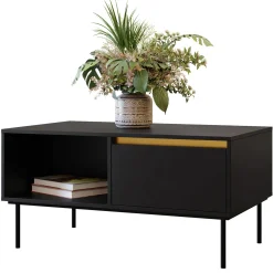 Garnero Arredamenti Tavolini Moderni|Tavolini Moderni-Tavolino da salotto 100x50cm 1 anta nero oro Praga Nero Opaco - Oro