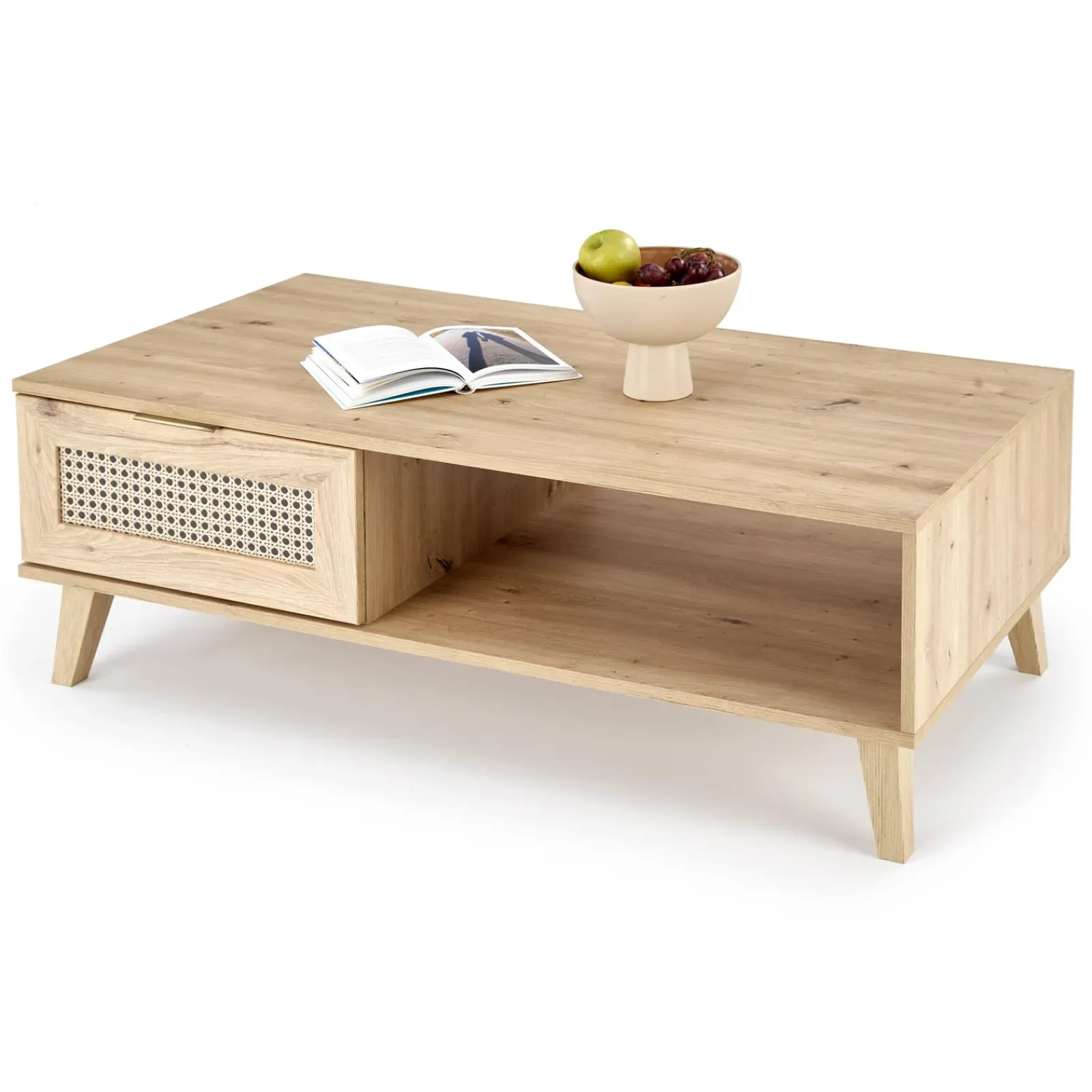 Garnero Arredamenti Tavolini Moderni|Tavolini Moderni-Tavolino da salotto 120x41cm 1 cassetto 1 vano a giorno moderno rovere Sombra