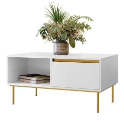 Garnero Arredamenti Tavolini Moderni|Tavolini Moderni-Tavolino da salotto 100x50cm 1 anta bianco oro Praga Bianco Opaco - Oro