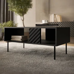 Garnero Arredamenti Tavolini Moderni|Tavolini Moderni-Tavolino da salotto 100x64cm con frontali decorati nero Daniele Nero Opaco