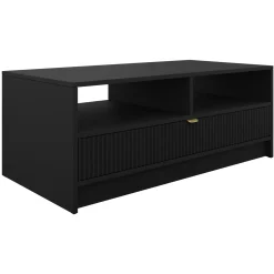 Garnero Arredamenti Tavolini Moderni|Tavolini Moderni-Tavolino da salotto 100x50cm con cassetto cannettato nero Athena Nero Opaco