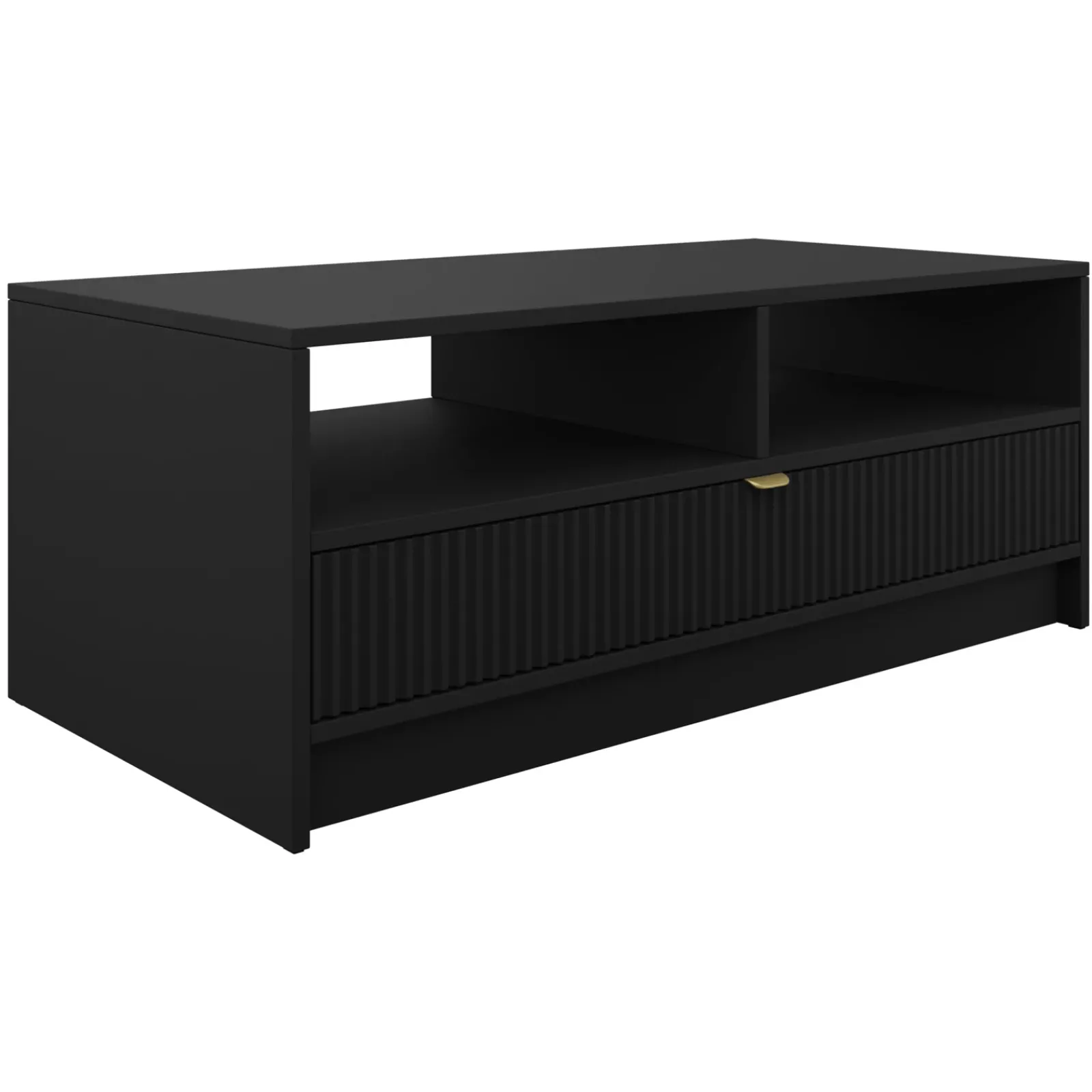 Garnero Arredamenti Tavolini Moderni|Tavolini Moderni-Tavolino da salotto 100x50cm con cassetto cannettato nero Athena Nero Opaco