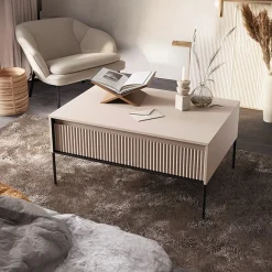 Garnero Arredamenti Tavolini Moderni|Tavolini Moderni-Tavolino da salotto 100x50cm cannettato nero Camelia Beige