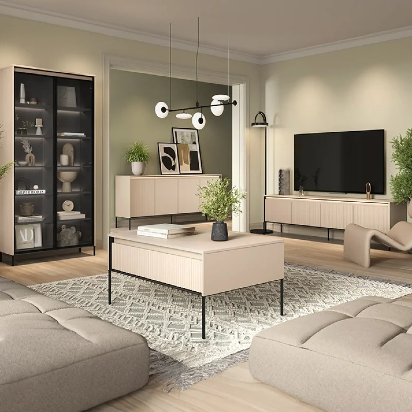 Garnero Arredamenti Tavolini Moderni|Tavolini Moderni-Tavolino da salotto 100x50cm cannettato nero Camelia Beige