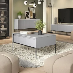 Garnero Arredamenti Tavolini Moderni|Tavolini Moderni-Tavolino da salotto 100x50cm cannettato nero Camelia Grigio