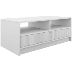 Garnero Arredamenti Tavolini Moderni|Tavolini Moderni-Tavolino da salotto 100x50cm con cassetto cannettato bianco Athena Bianco Opaco
