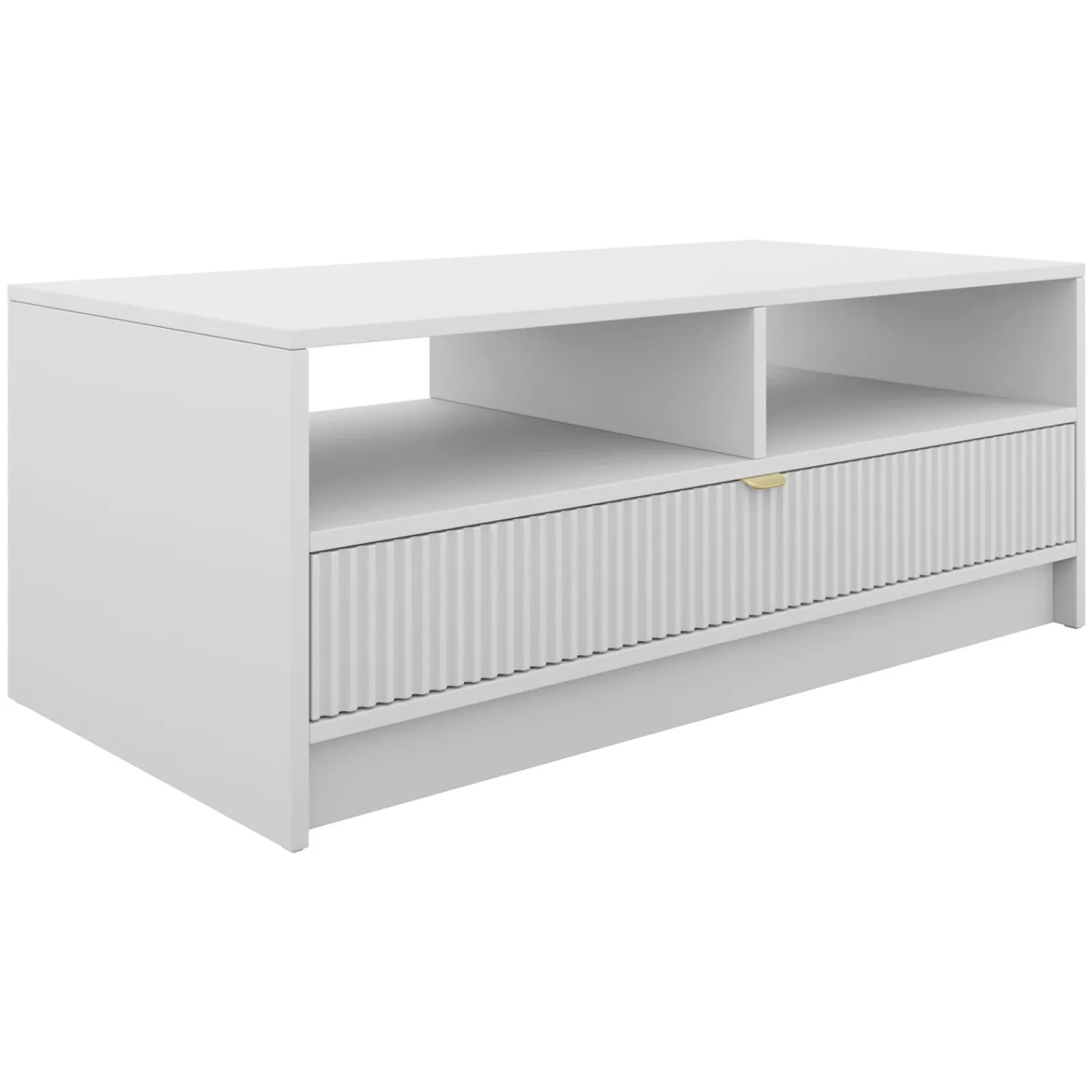 Garnero Arredamenti Tavolini Moderni|Tavolini Moderni-Tavolino da salotto 100x50cm con cassetto cannettato bianco Athena Bianco Opaco