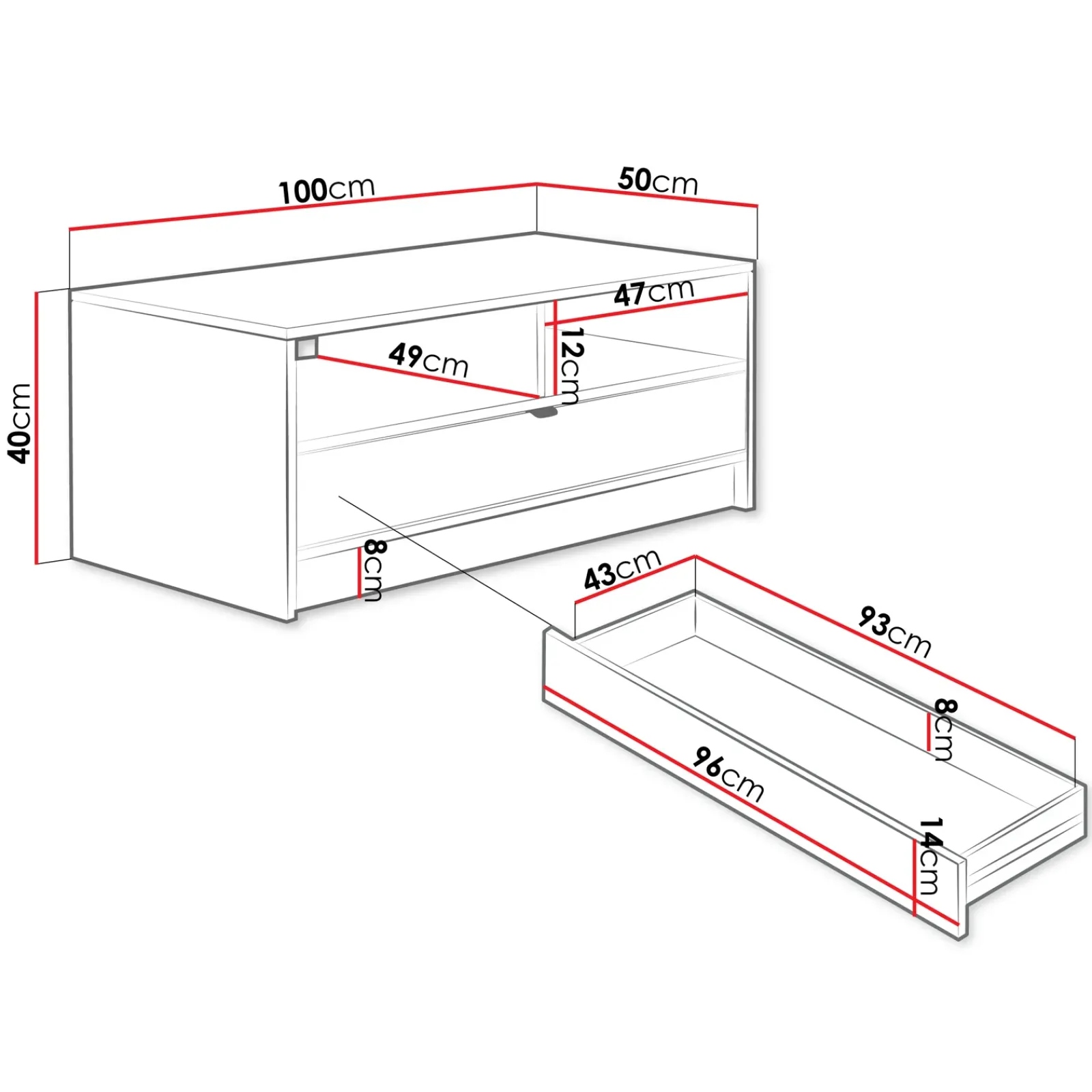 Garnero Arredamenti Tavolini Moderni|Tavolini Moderni-Tavolino da salotto 100x50cm con cassetto cannettato bianco Athena Bianco Opaco