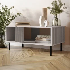 Garnero Arredamenti Tavolini Moderni|Tavolini Moderni-Tavolino da salotto 92x44cm con frontali cannettati beige Ziggy