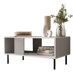 Garnero Arredamenti Tavolini Moderni|Tavolini Moderni-Tavolino da salotto 92x44cm con frontali cannettati beige Ziggy