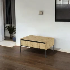 Garnero Arredamenti Tavolini Moderni|Tavolini Moderni-Tavolino da salotto 100x50cm cannettato nero Camelia Rovere Rustico