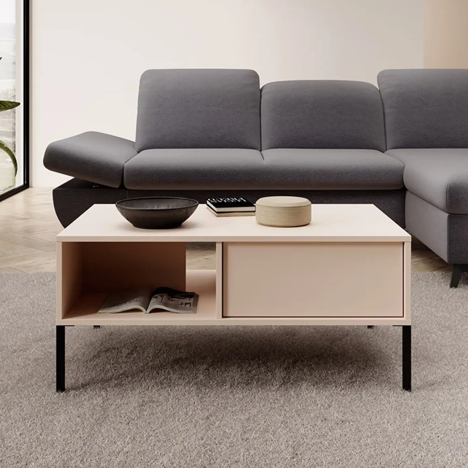 Garnero Arredamenti Tavolini Moderni|Tavolini Moderni-Tavolino da salotto 97x60cm con cassetto beige Melly