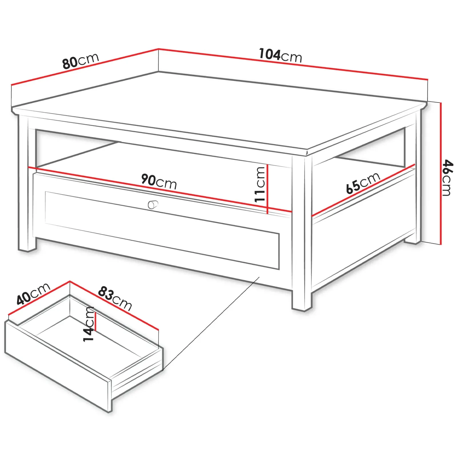 Garnero Arredamenti Tavolini Moderni|Tavolini Moderni-Tavolino da salotto 104x80cm con cassetto bianco rovere Relaxio