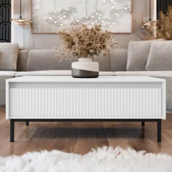 Garnero Arredamenti Tavolini Moderni|Tavolini Moderni-Tavolino da salotto 100x50cm design cannettato bianco Strike Bianco Opaco