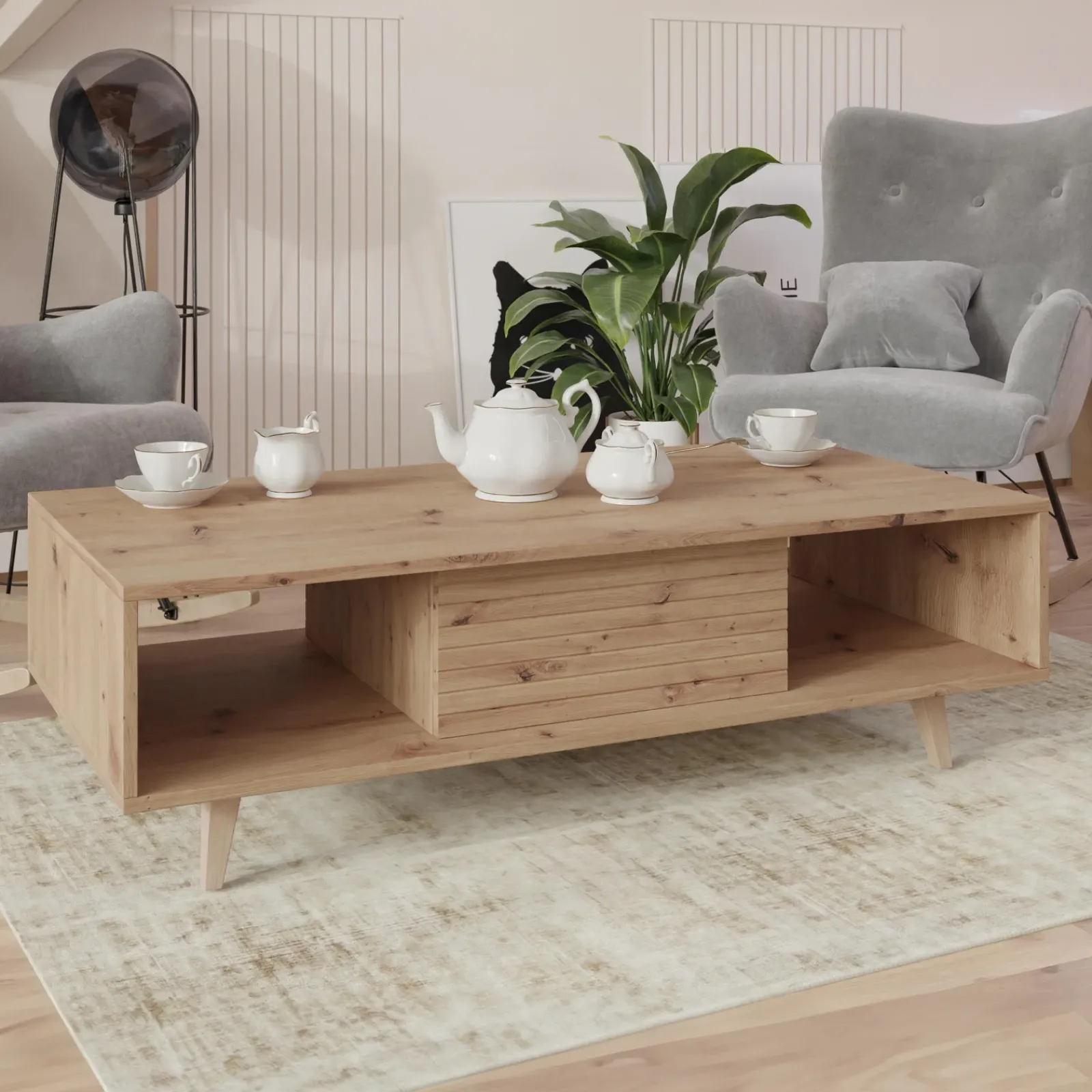 Garnero Arredamenti Tavolini Classici|Tavolini Classici-Tavolino da salotto 120x60cm design cannettato rovere Branch