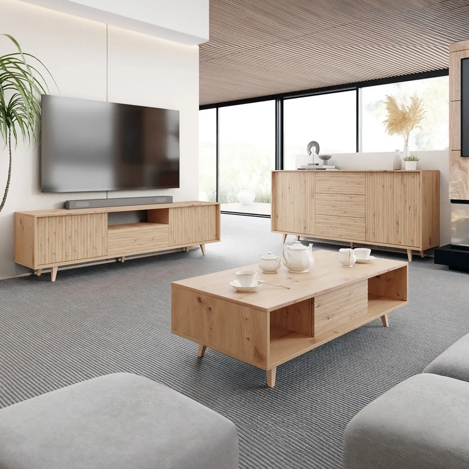 Garnero Arredamenti Tavolini Classici|Tavolini Classici-Tavolino da salotto 120x60cm design cannettato rovere Branch