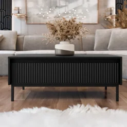 Garnero Arredamenti Tavolini Moderni|Tavolini Moderni-Tavolino da salotto 100x50cm design cannettato nero Strike Nero Opaco