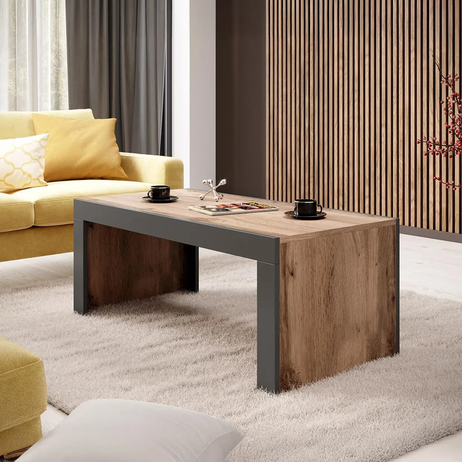 Garnero Arredamenti Tavolini Moderni|Tavolini Moderni-Tavolino da salotto 120x60cm moderno rovere rustico antracite Calyssa