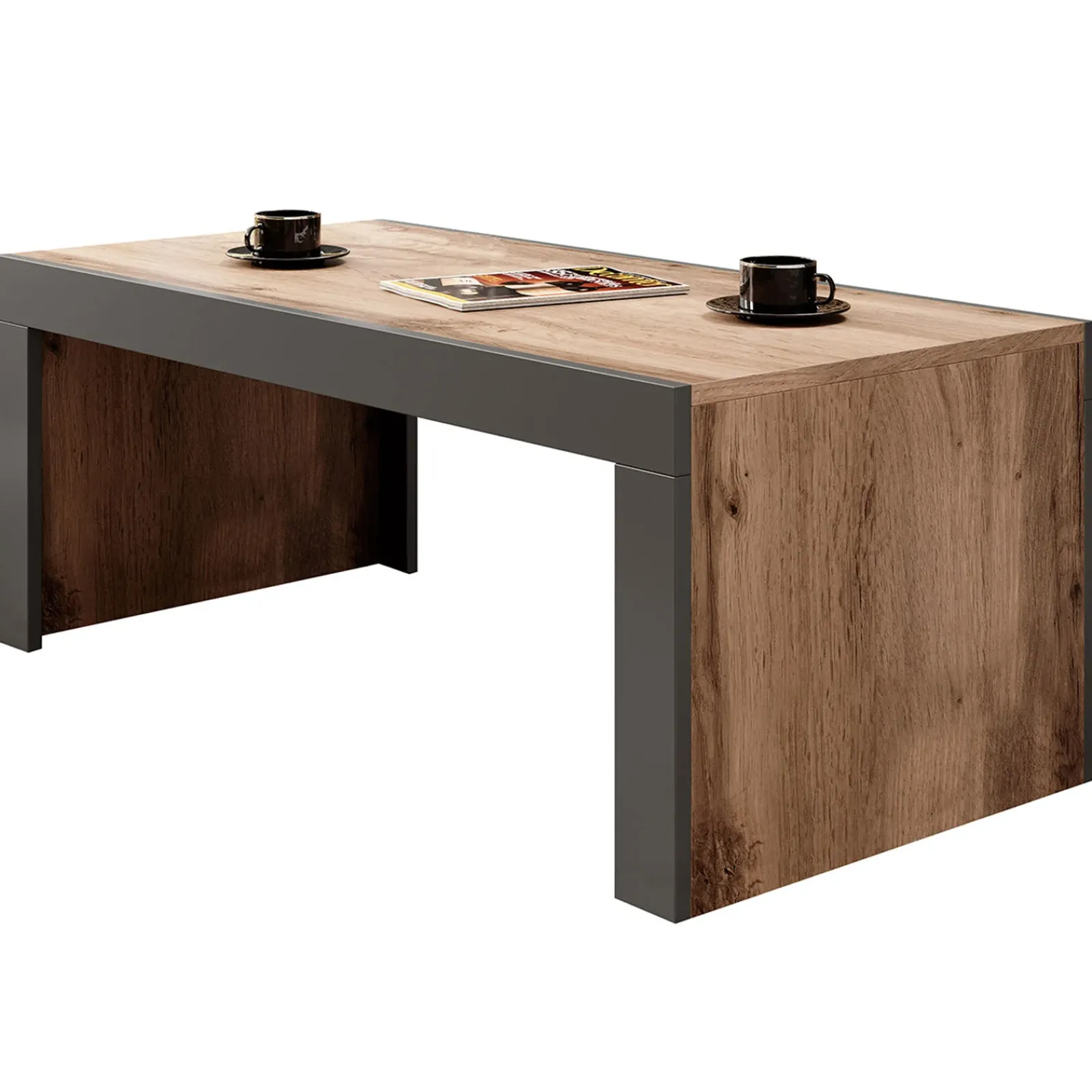 Garnero Arredamenti Tavolini Moderni|Tavolini Moderni-Tavolino da salotto 120x60cm moderno rovere rustico antracite Calyssa