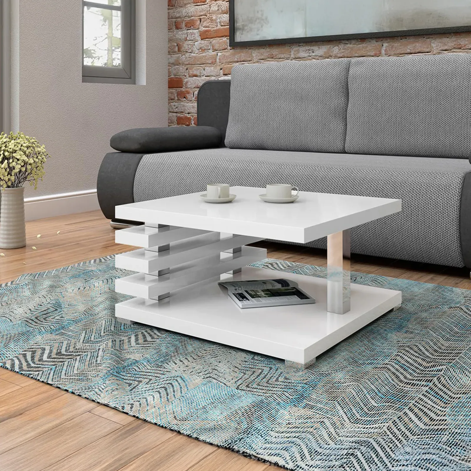 Garnero Arredamenti Tavolini Moderni|Tavolini Moderni-Tavolino da salotto 60x60cm moderno Zaphira Bianco Lucido